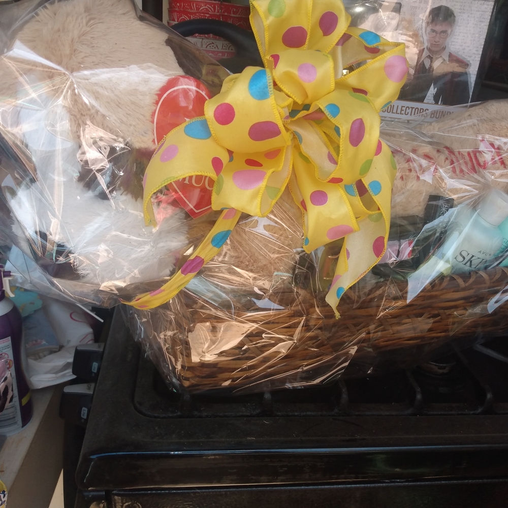 Decorative Polka Dot Gift Bow - Yellow with Pink and Blue Spots Happy Easter